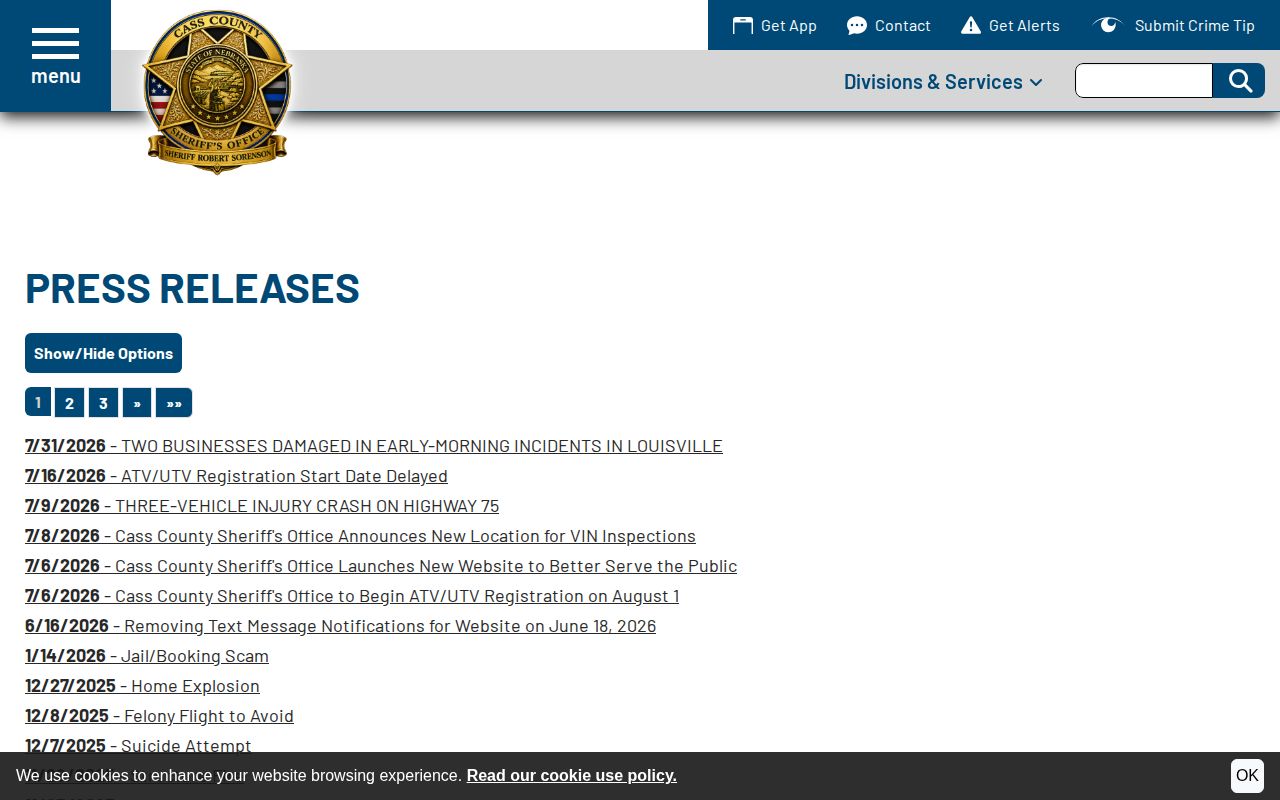 Cass County Sheriff official press-release archive