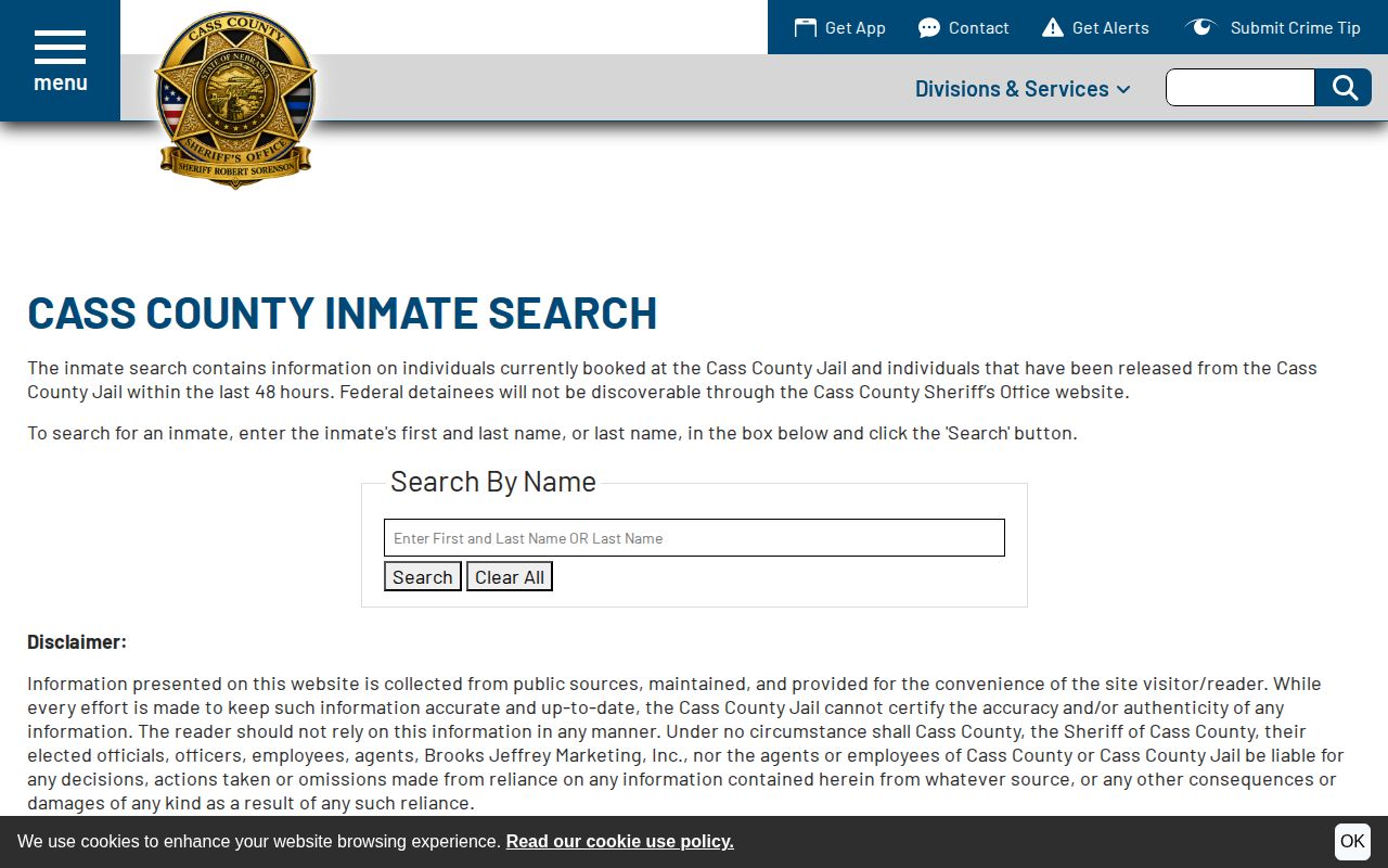 Cass County 48-hour recent-release booking record route