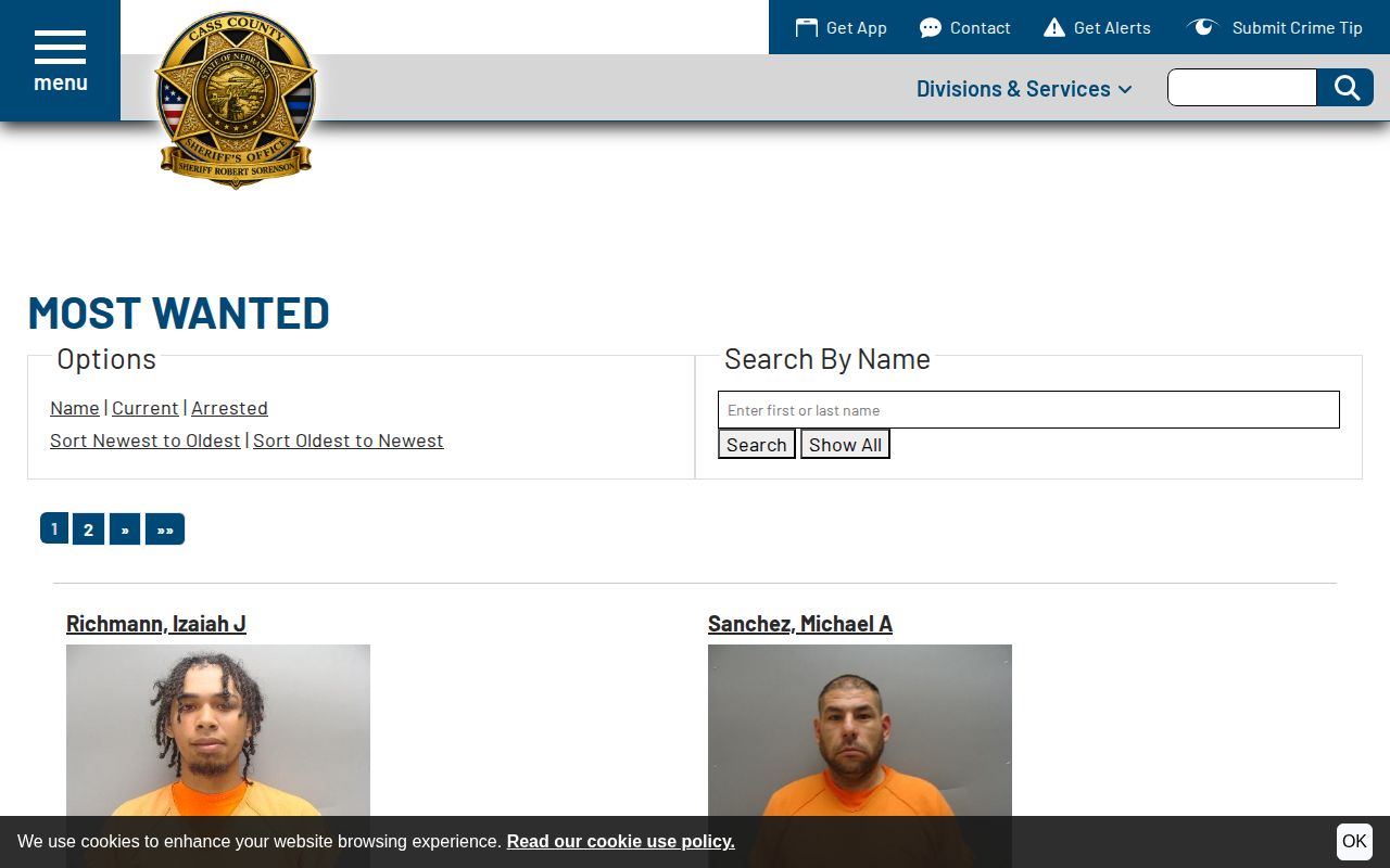 Cass County Sheriff official Most Wanted navigation