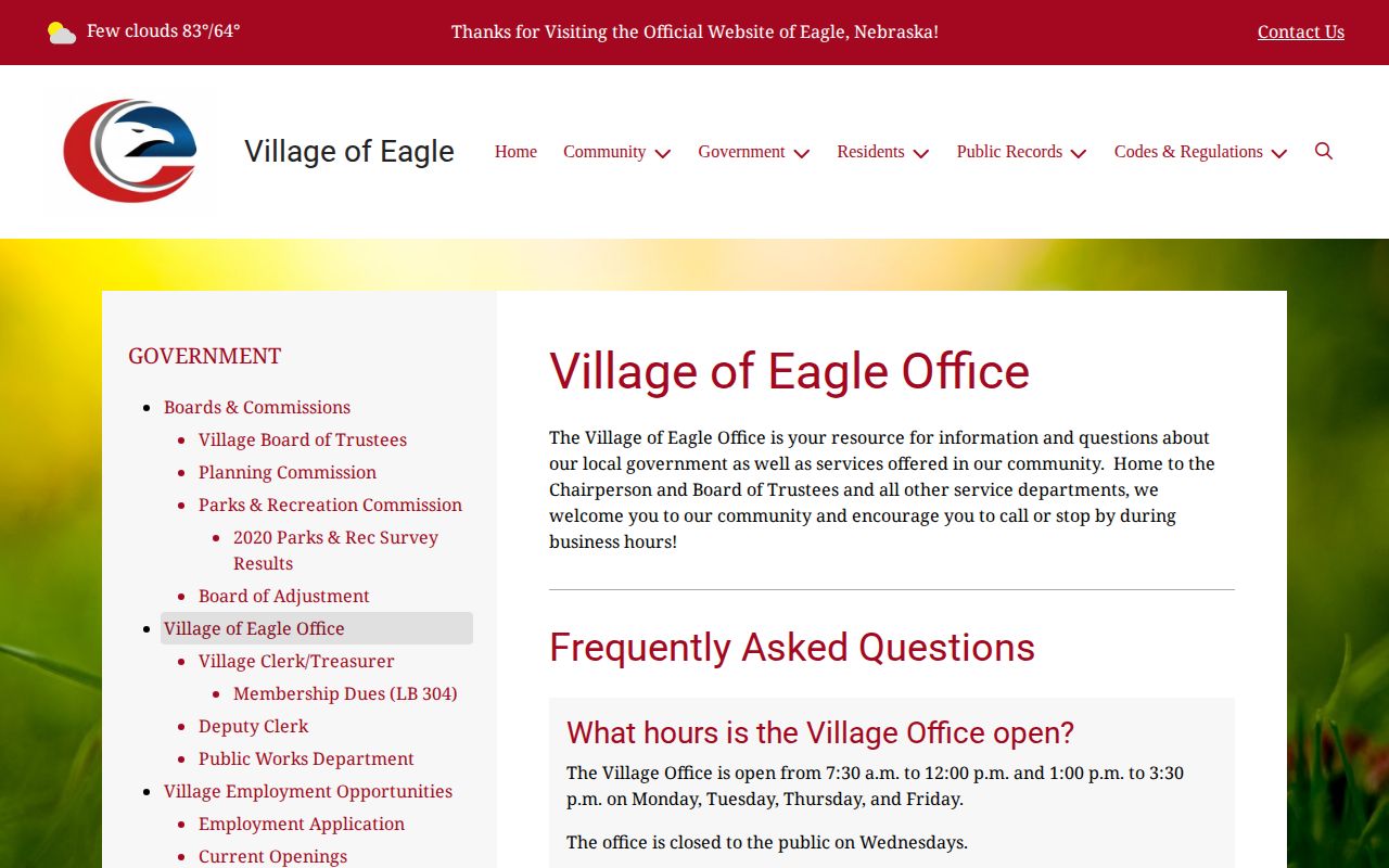 Village of Eagle official office page for municipal contact and record-routing context
