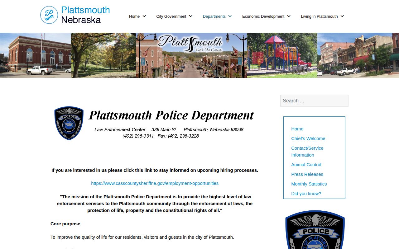 Plattsmouth Police Department official page for city law-enforcement records context